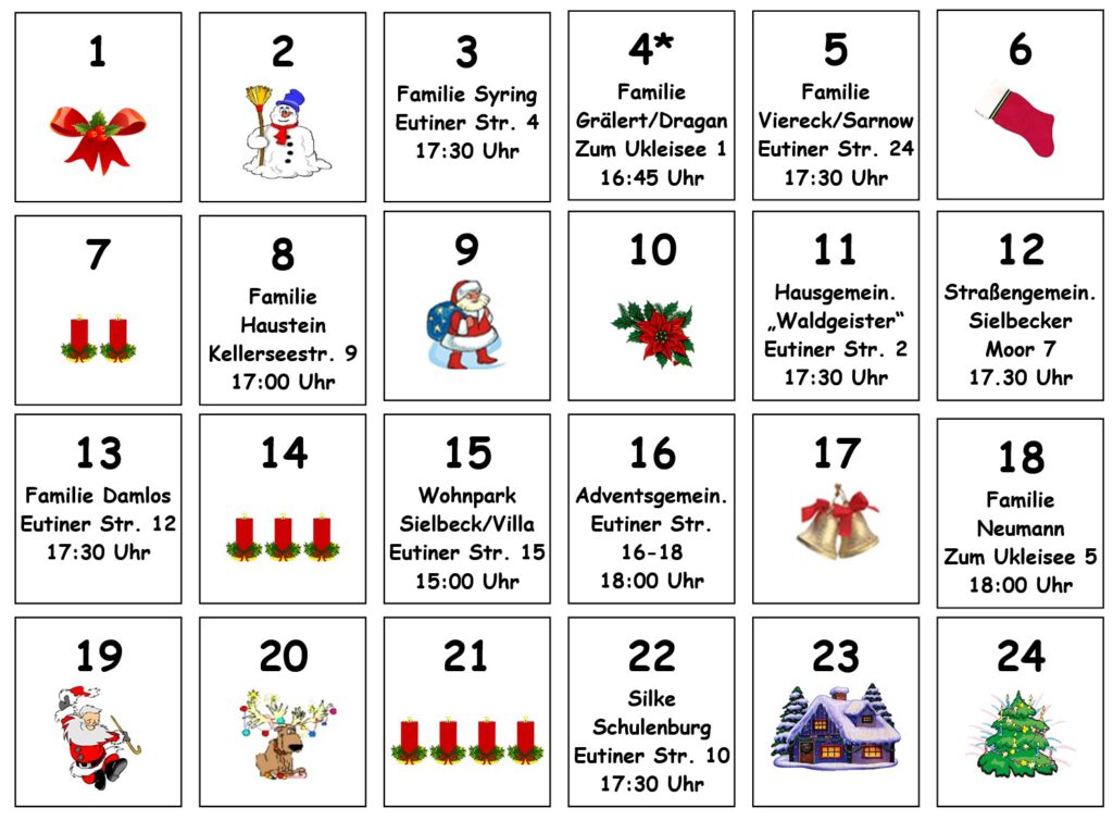 Termine des ersten Sielbecker Adventskalenders